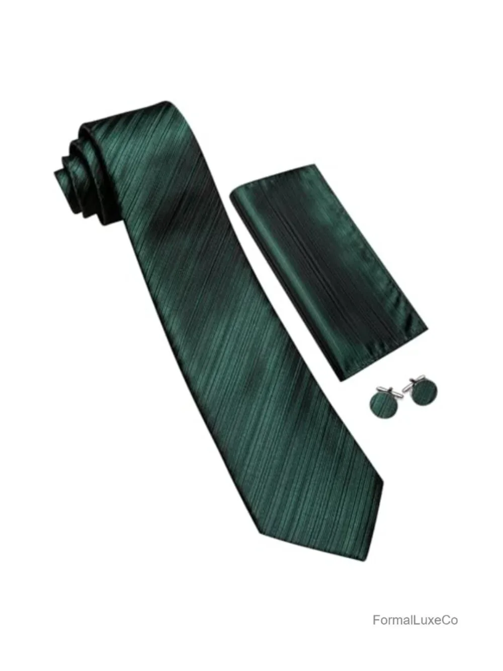 Men's Silk Tie Set with Handkerchief & Cufflinks, Striped, Wedding